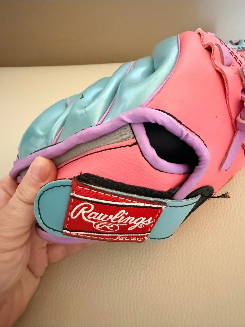 Rawlings Basket-Web PL100P 10” Youth Baseball/Softball Glove Pink Teal Purple